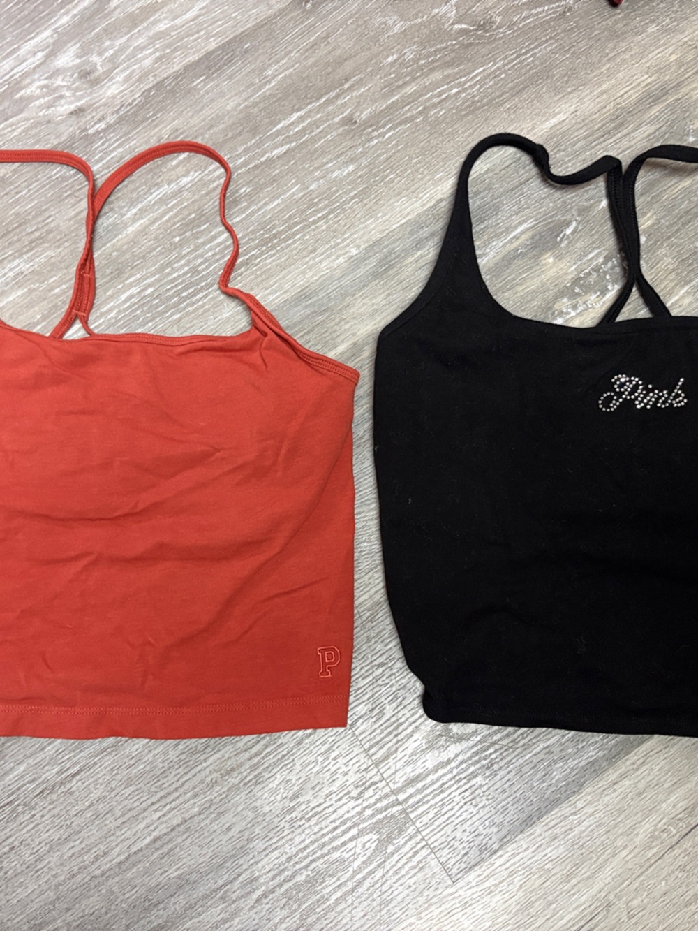 PINK Victoria's Secret Black Rhinestone Logo & Coral Slim Cami Set